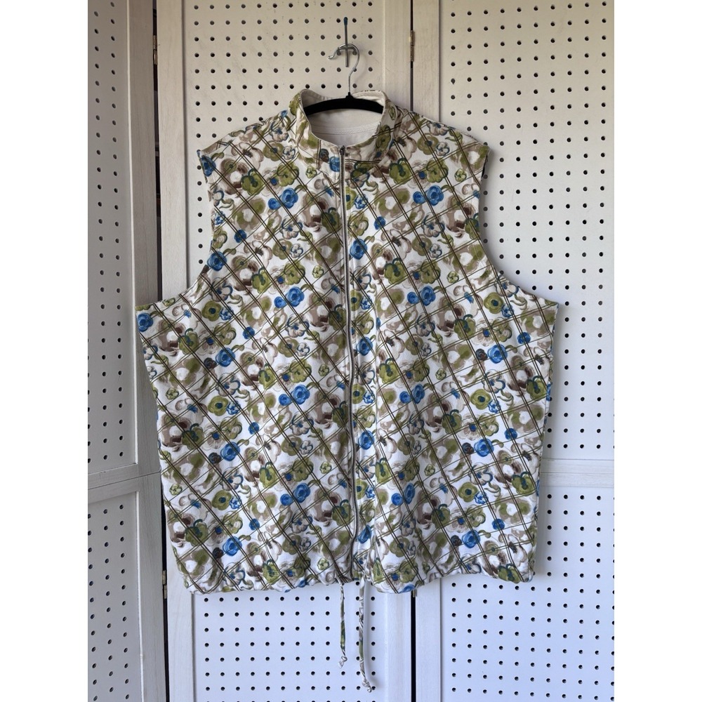 CJ Banks Women's 3X Fall Floral Cotton Poly Zip Sweatshirt Vest Brown Green Blue